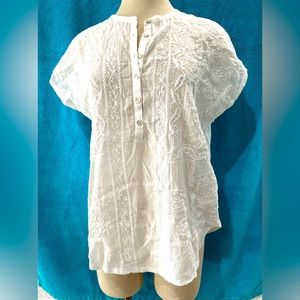 NWT Lucky Brand Lucky in Love delicately embroidered short flutter sleeve Tee.
